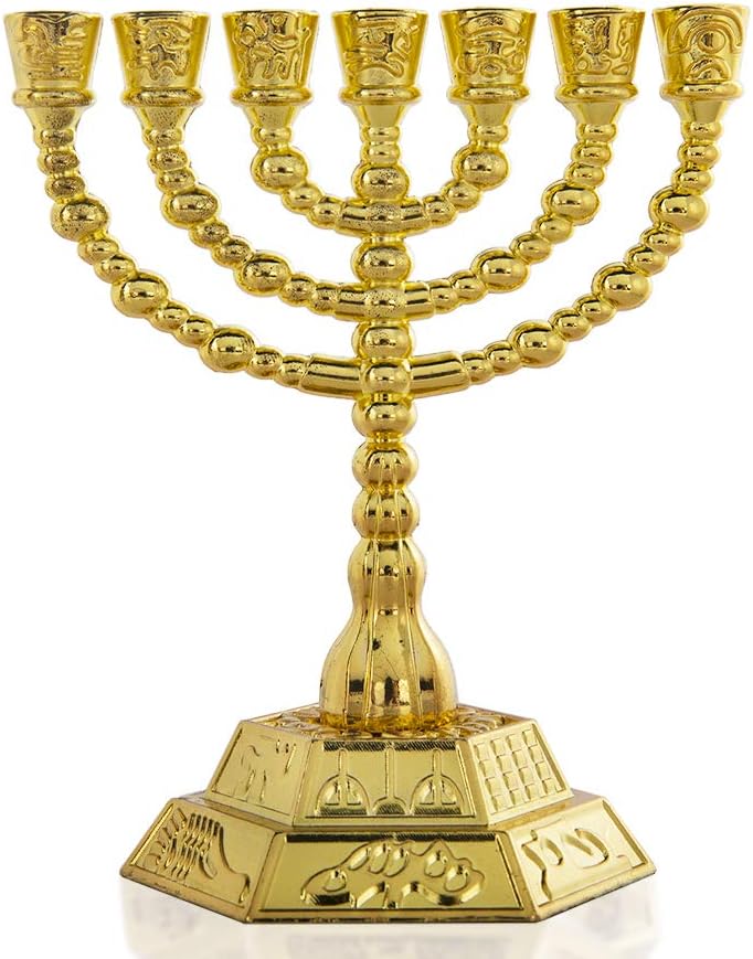 YU FENG 7-Branch Menorah Candle Holder for Shabbat,Tabernacle, Home Decor Ornaments Table Centerpiece Display(Gold)