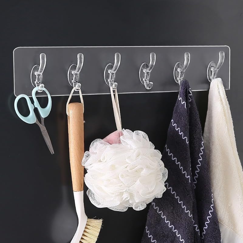 SPHINX Heavy Duty Adhesive Hooks, Damage-Free Wall Hooks, Waterproof Kitchen & Bathroom Hooks, Multipurpose Self-Adhesive Removable Hooks, Strong Sticky Hooks for Hanging (Hanger 6 Hooks, 5)
