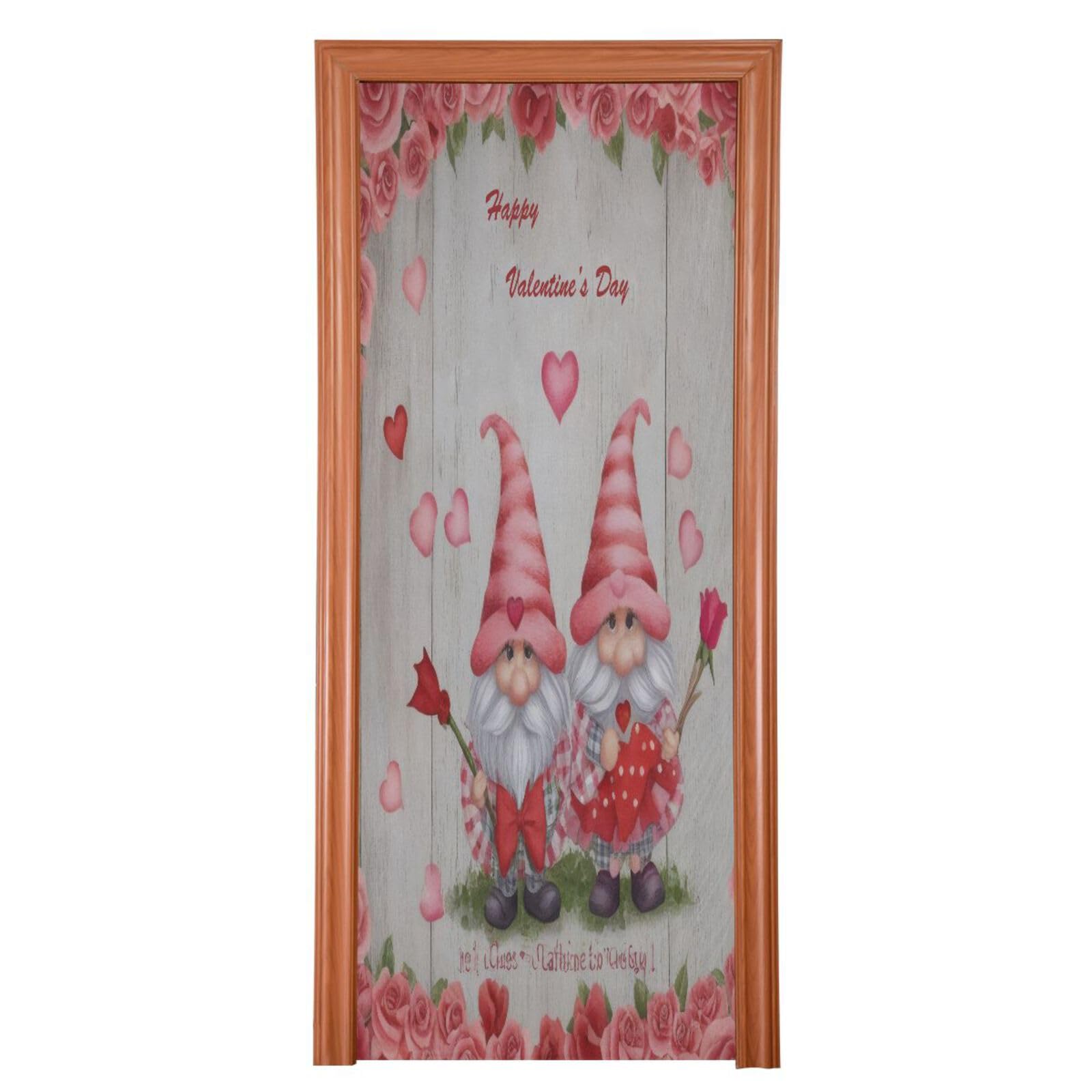 FLildon Gnomes with Roses Valentine's Day Door Cover Decoration, Party Accessory Porch Decor for Festive Ornament Room Door Covers 36 x 98 Inch