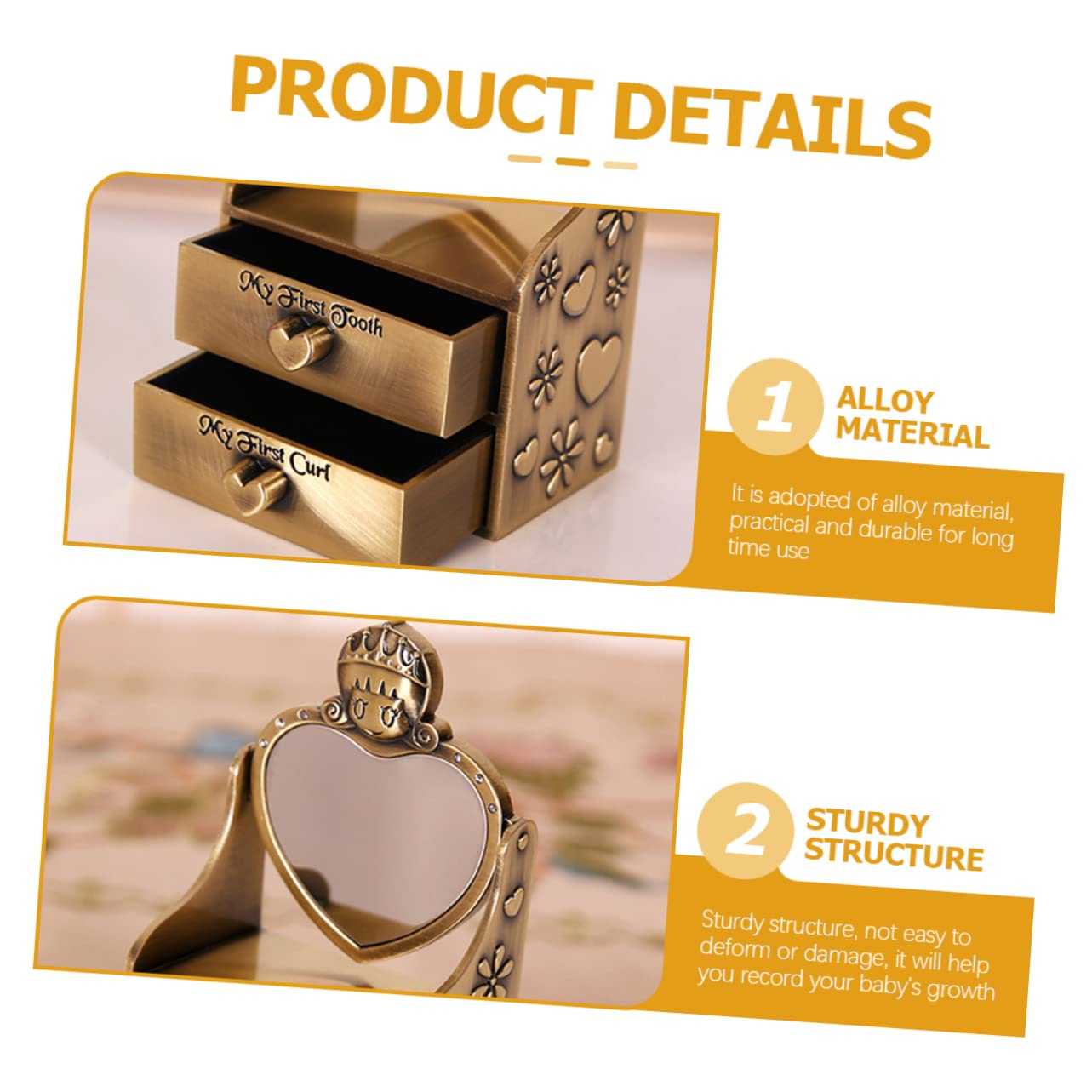 SHOWERORO Caja De Recuerdos De Metal Para Dientes De Leche y Cabello Fetal Diseño Retro Resistente y Para Proteger y Conservar Los Primeros Momentos