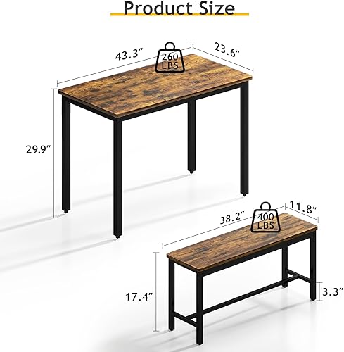 Vista 7 de Rovibek Juego de Mesa de Comedor de 43" para 4, Mesa de Cocina Moderna que Ahorra Espacio para el Desayuno con Bancos y Pies Ajustables