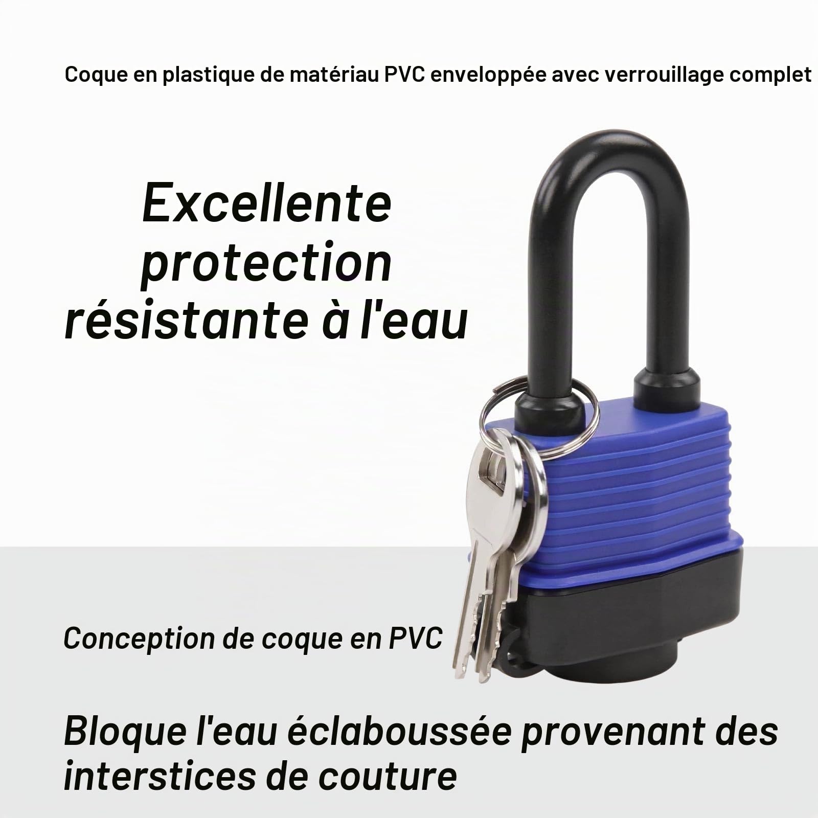 SEPOX® Cadenas d'extérieur 40MM résistant aux intempéries même clé, corps de serrure en acier robuste avec couverture bleue étanche, tige longue, 6 serrures avec 12 clés identiques