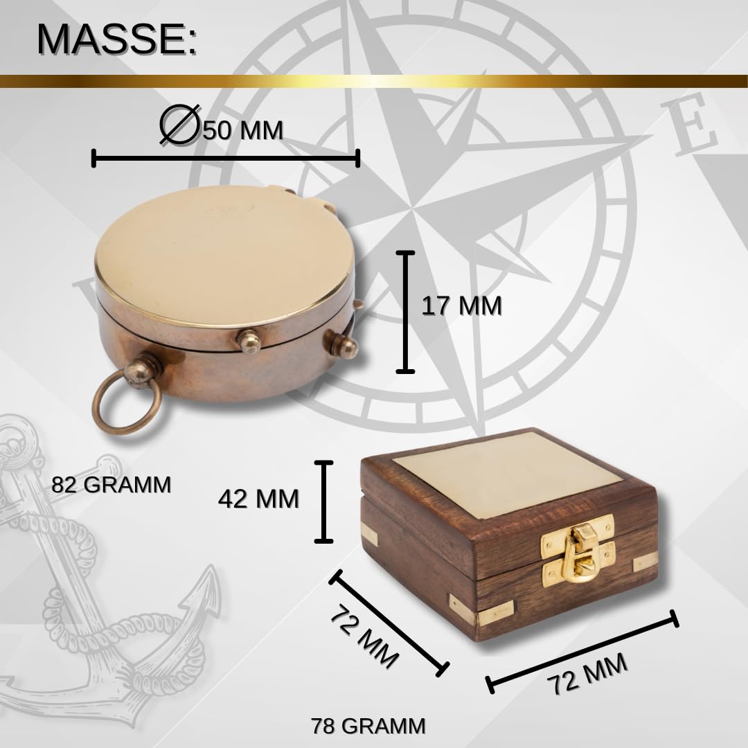 Premium Edel Kompass aus Messing Antik Taschenkompass mit Deckel inkl. Wunsch Text oder Foto Gravur in Einer Edlen Holzkiste