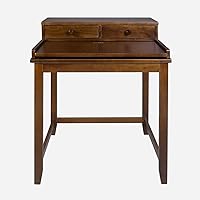 Homestock Medieval Majesty Solid Pine Office Desk with Hutch, Pull-Out Tray & Hidden Storage - Truffle Brown 22x28x35