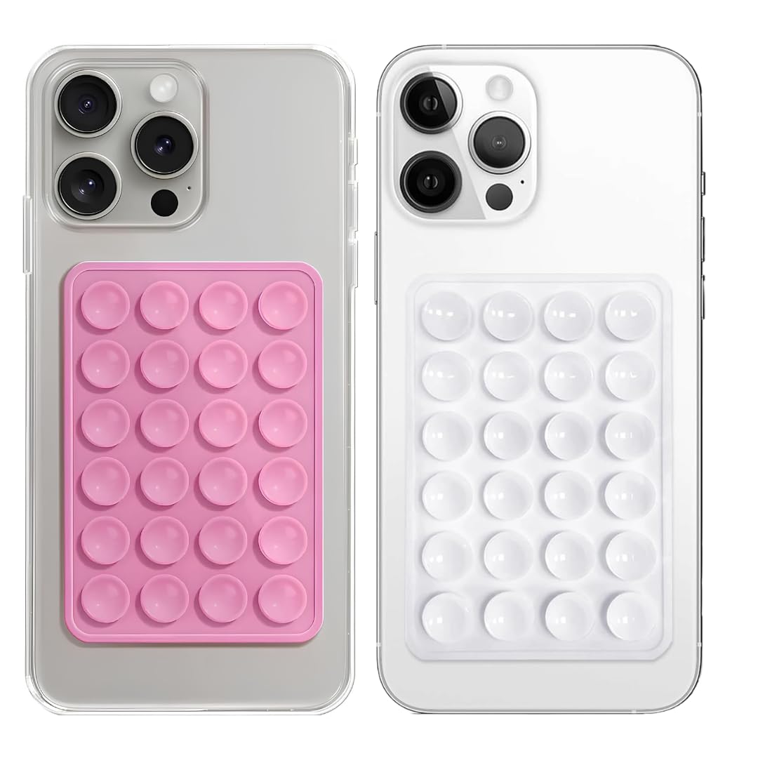 SKYSIA Suction Phone Case,Sticky Mount Pad, Silicone Suction Phone Case for Hands-Free Mobile Accessory Holder Grip, Video Phone Accessory Compatible with Mirror, Shower – (Pack of 1) (PNK+WHT)-picture-29