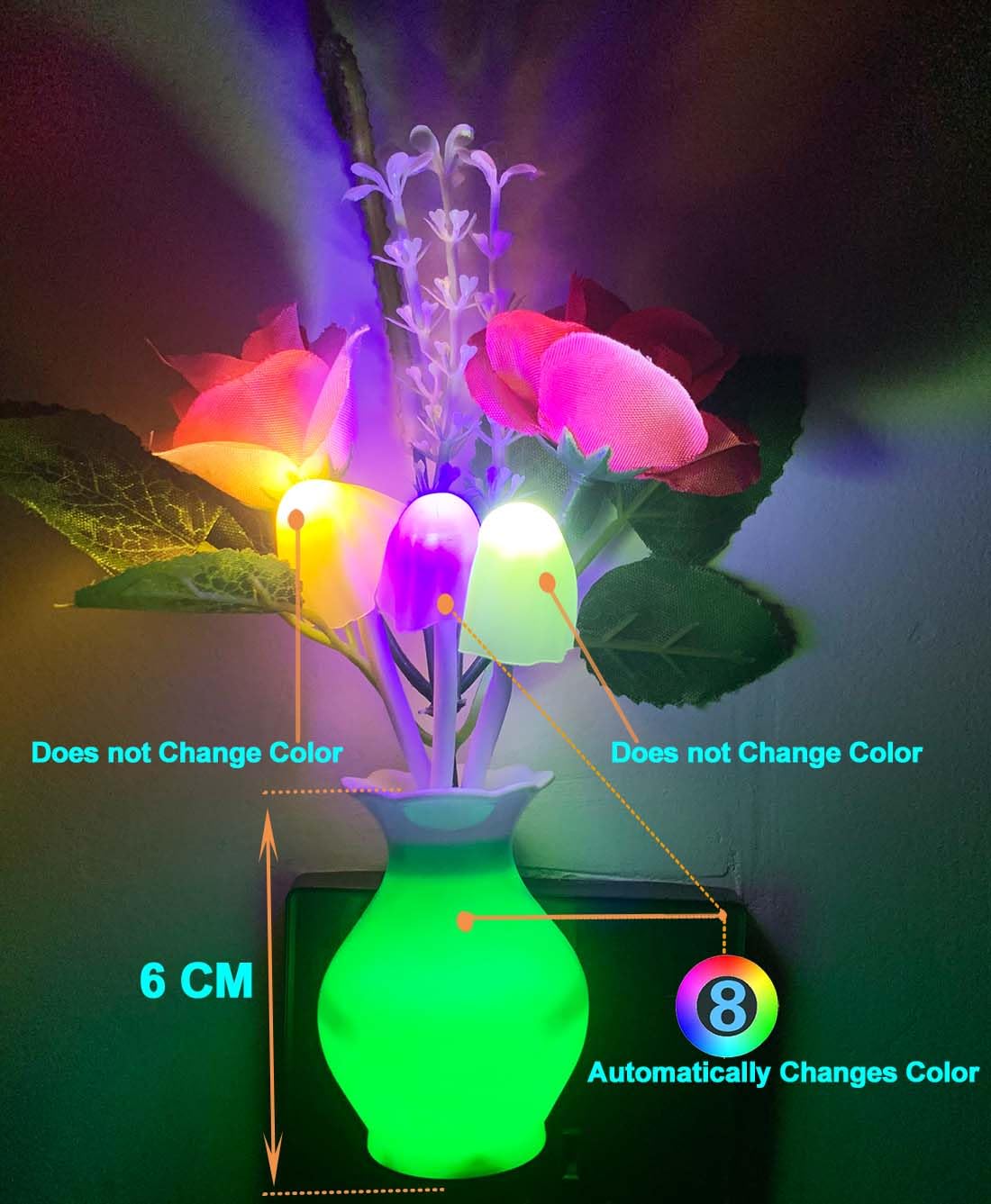 4 luces LED de noche enchufables con sensor de atardecer a amanecer, 7 cambios de color, lámparas de pared enchufables para niños adultos, dormitorio, baño, cocina, pasillo, escaleras (4 piezas 2