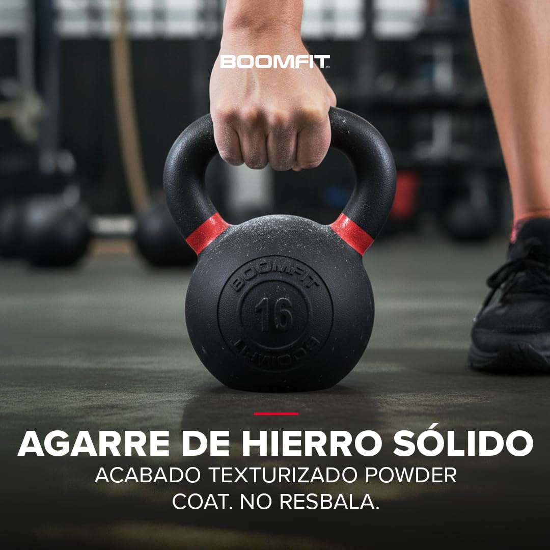 BOOMFIT Kettlebell Hierro Fundido 4-24 kg | Pesa Rusa Fuerza y Cardio
