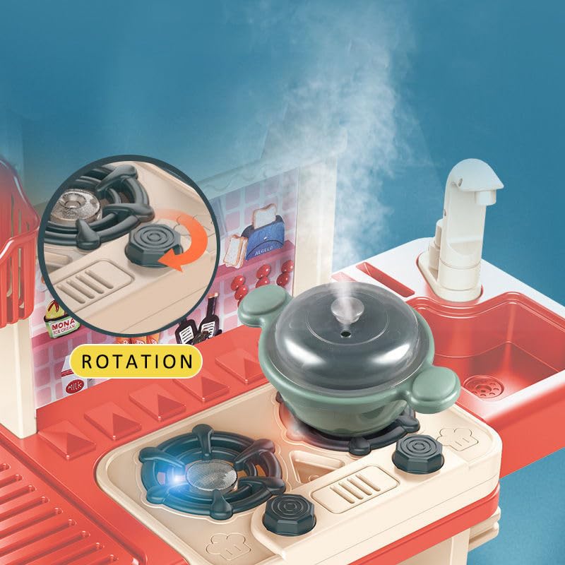 Image of Kitchen Playset for Kids, Cooking Stove with Steam,Toy Kitchen Accessories with Running Water,Kitchen Toys for Kids Girls Boys (42 Pcs) Kitchen Set for Toddler with Gas Sound & Light