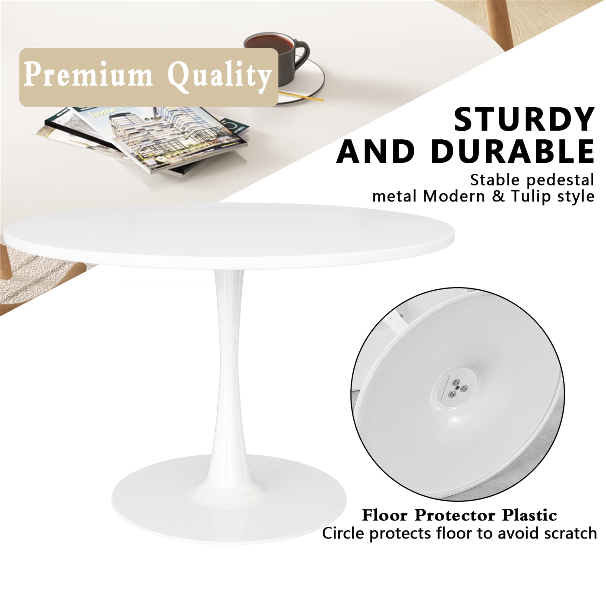 Recaceik Modern Round Dining Table, 42.1'' Tulip Table with MDF Table ...