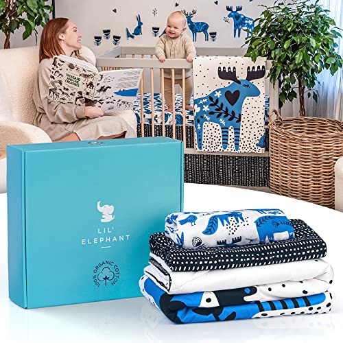 Lil Elephant Woodland Crib Bedding Set For Girls & Boys – Breathable, Durable, 100% Pure Cotton Animal Bedding Crib Sheet Set – Crib Sheet, Crib Skirt & Crib Comforter (White) #TOP27