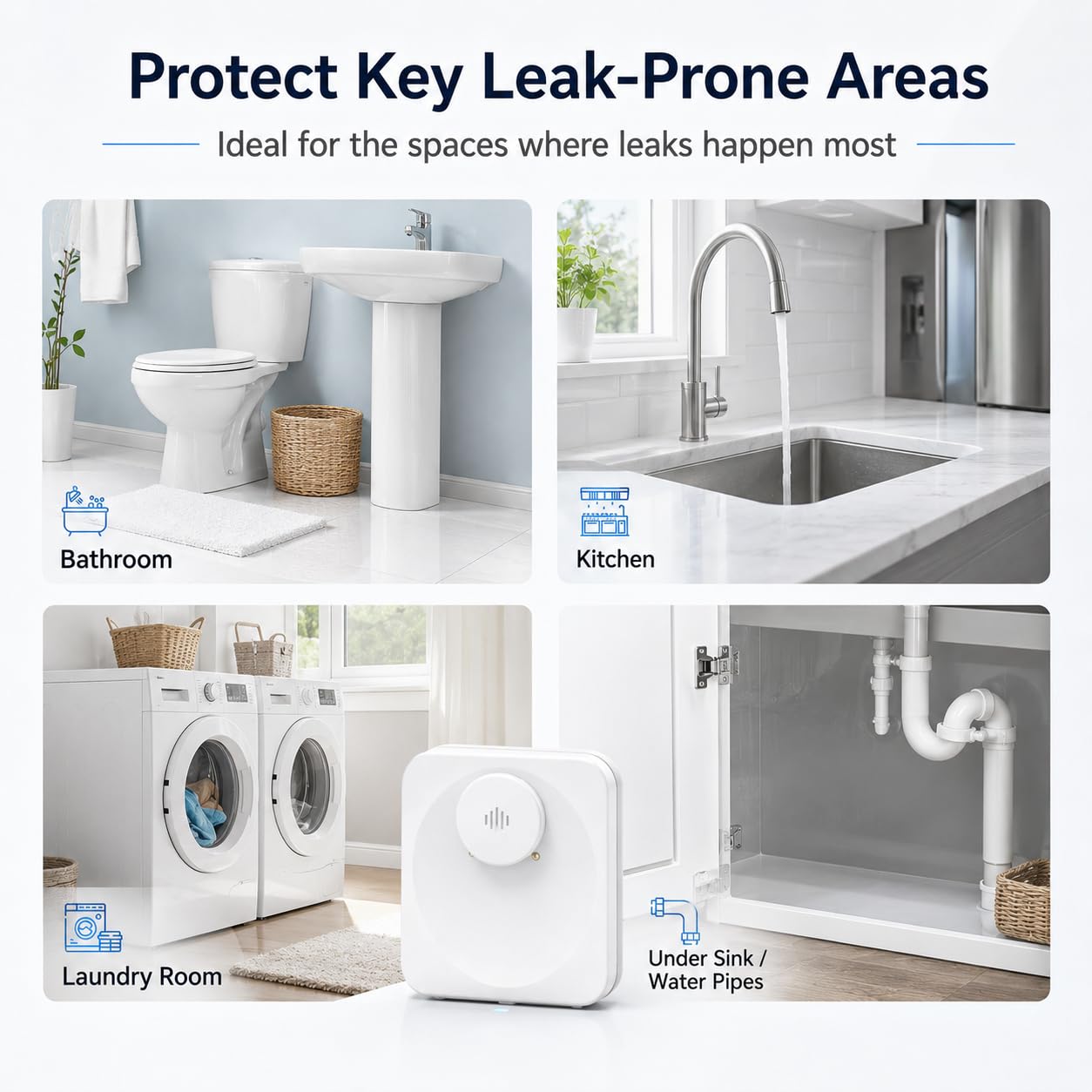 Detectores de fugas de agua para el hogar, 3 paquetes de alarmas de fugas con sensor de agua WiFi inteligente, alerta de correo electrónico remoto/aplicación, adecuado para el hogar, cocina