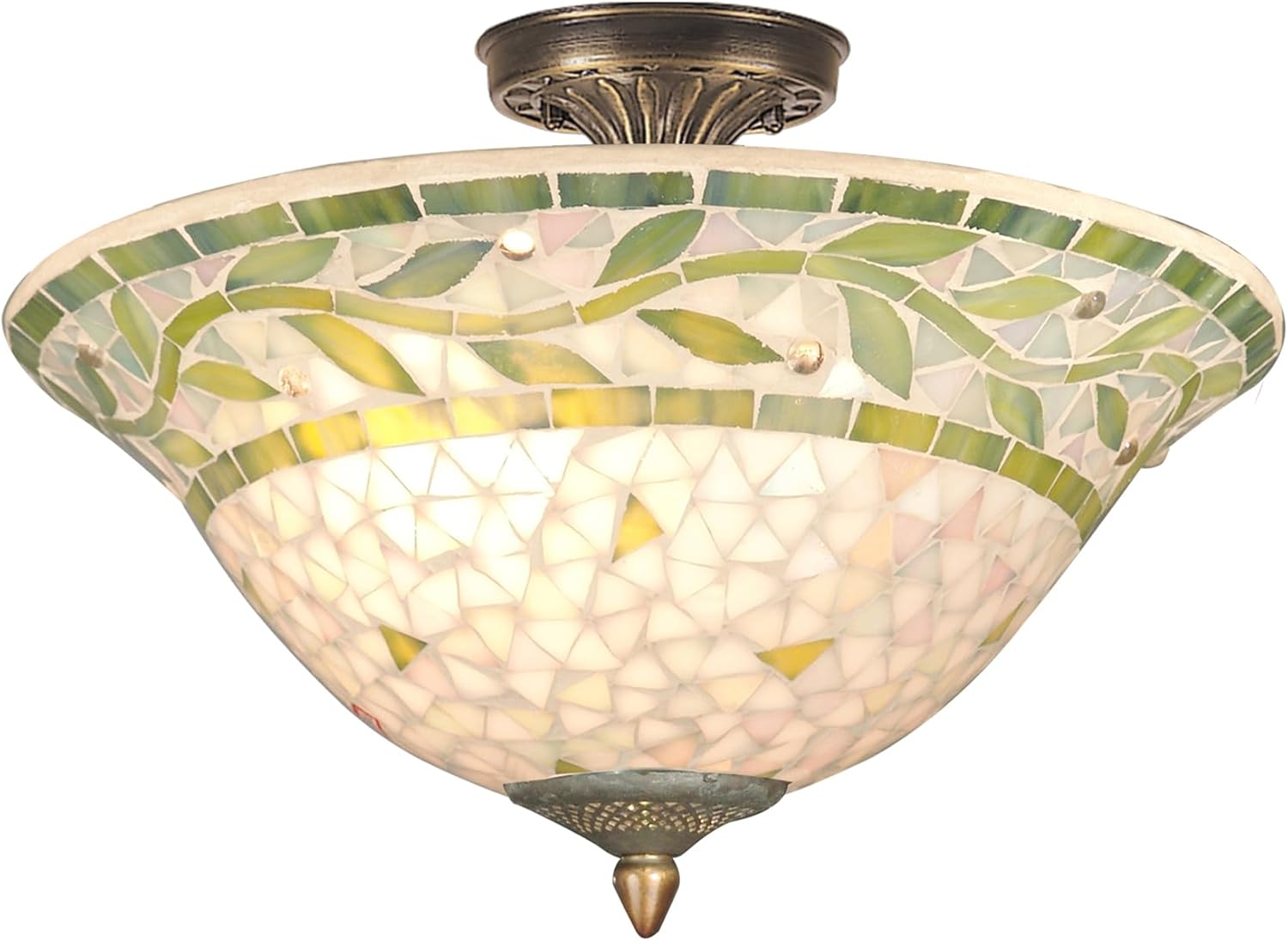 Dale Tiffany TH70655 Tiffany/Mica Three Light Flush Mount from Mosaic Collection in Brass-Antique Finish, 13.25 inches