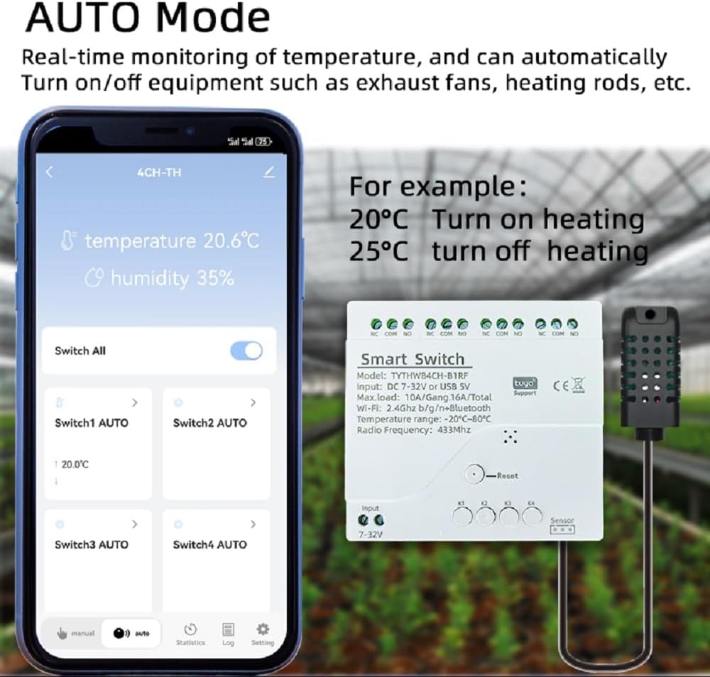 MHCOZY Dry Contact Tuya Smart Relay Switch with Temperature and Humidity Monitoring, WiFi Thermostat Controller Compatible with Alexa 8 61AbNnDQE6L. AC SL1000