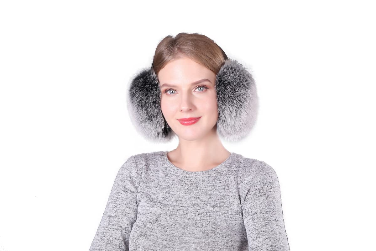 Cache-oreilles 100 % fourrure de renard véritable pour femme – Chauffe-oreilles en polaire coupe-vent accessoire d'hiver chaud et doux pour le ski en plein air