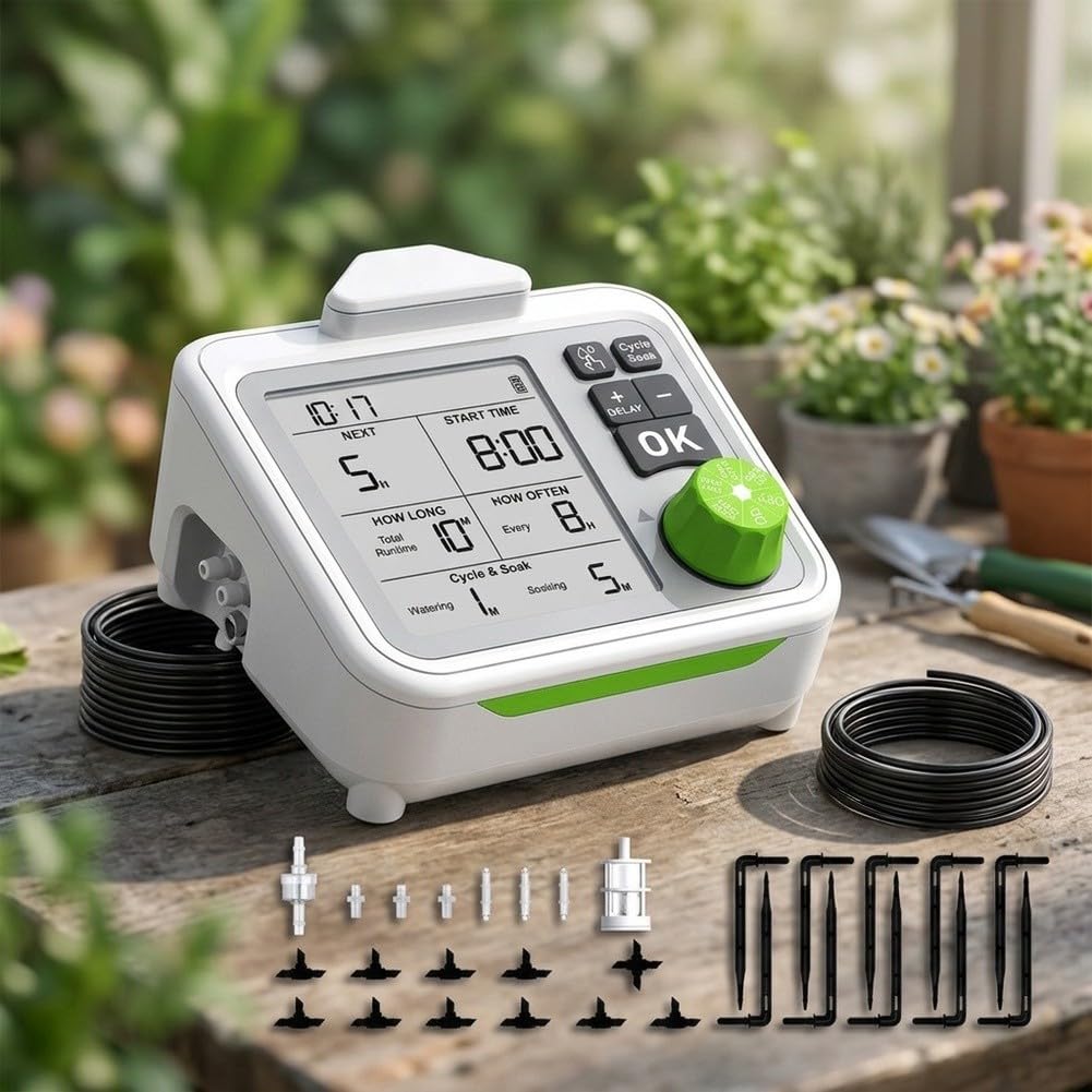 Tropfbewässerung Automatik Set für 20 Töpfe – Bewässerungssystem Zimmerpflanzen Wasserschlauch Drip Irrigation Kit Einfach Installieren Kunststoff