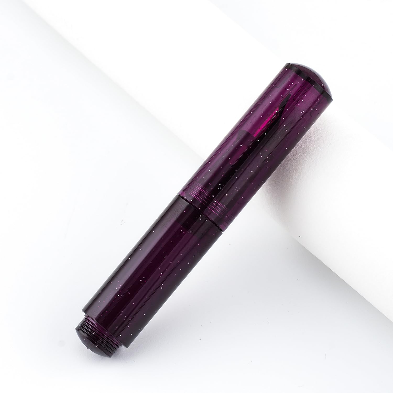 Majohn Wancai Mini Eyedropper Fountain Pen Fine Nib, Fluorescent Purple Resin Pocket Size Travel Short Pen