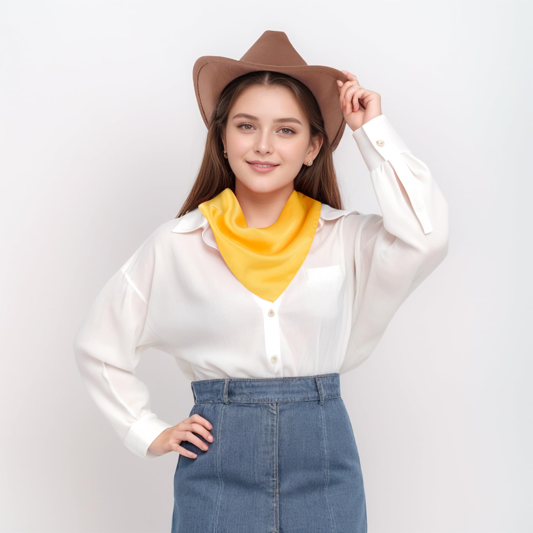 Pistha Satin Scarf Square Scarf Neck Hair Scarf Handkerchief Bandanas for Women Men Girls Boys Costume Accessory 27.5 inch: Yellow
