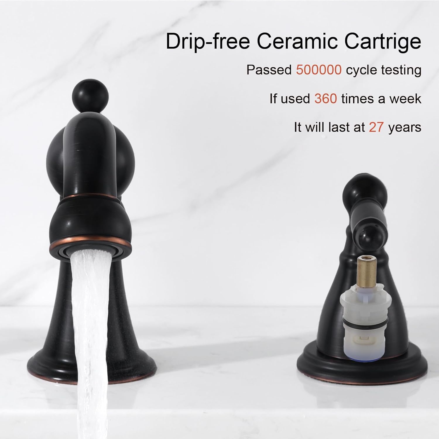 RKF Bathroom Faucets for Sink 3 Oil Rubber Bronze Hole 8 inch Widespread Bathroom Sink Faucet with Drain Double Lever Handle Faucet Bathroom Vanity Faucet Basin Mixer Tap WF013-ORB - Image 5