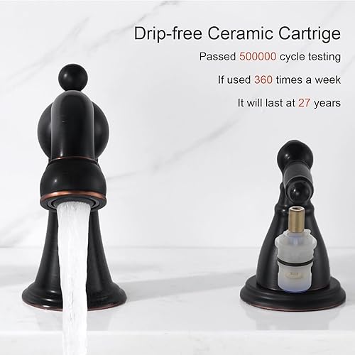 Miniatura 5 de Grifos de baño RKF para fregadero 3 agujeros de bronce frotado con aceite de 8 pulgadas grifo generalizado para lavabo de baño con drenaje manija de