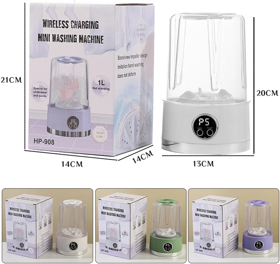 Portable Mini Washing Machine 1000ml Handheld Washer Cup Rechargeable Fast-Cycle Cleaning for Travel Camping (Purple)