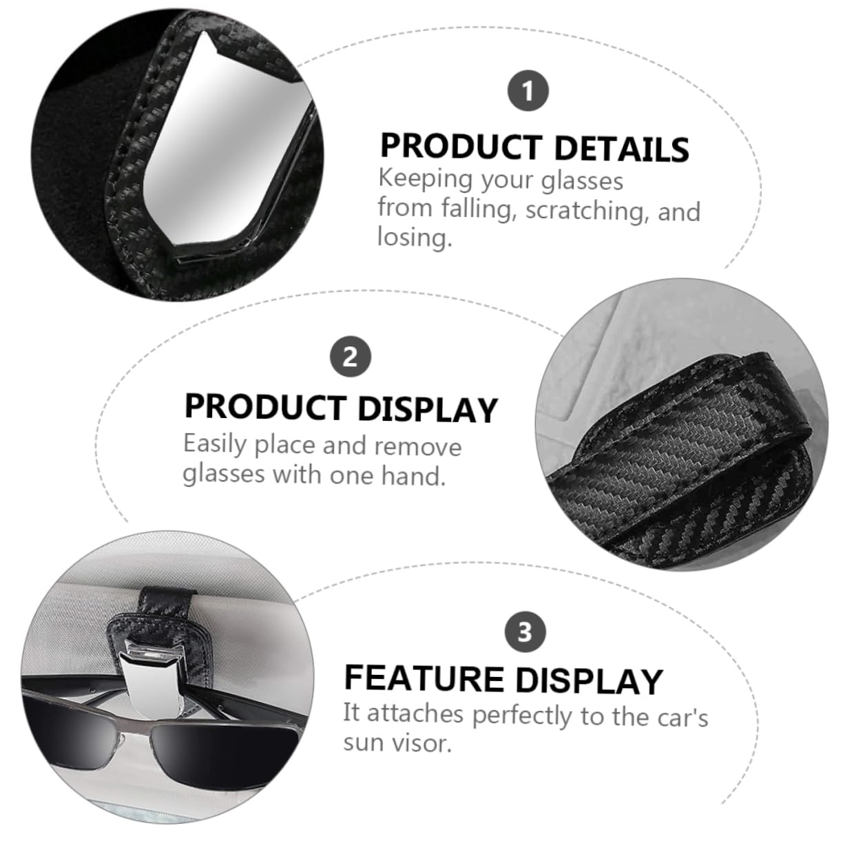 ULTECHNOVO 3stücke Praktischer Auto Sonnenbrillenhalter Aus Pu Karbonfaser- Visor Clip Für Brillen Und Karten Leicht Zu Befestigen Schockabsorbierend Und Kratzfest Für Sicheres Fahren