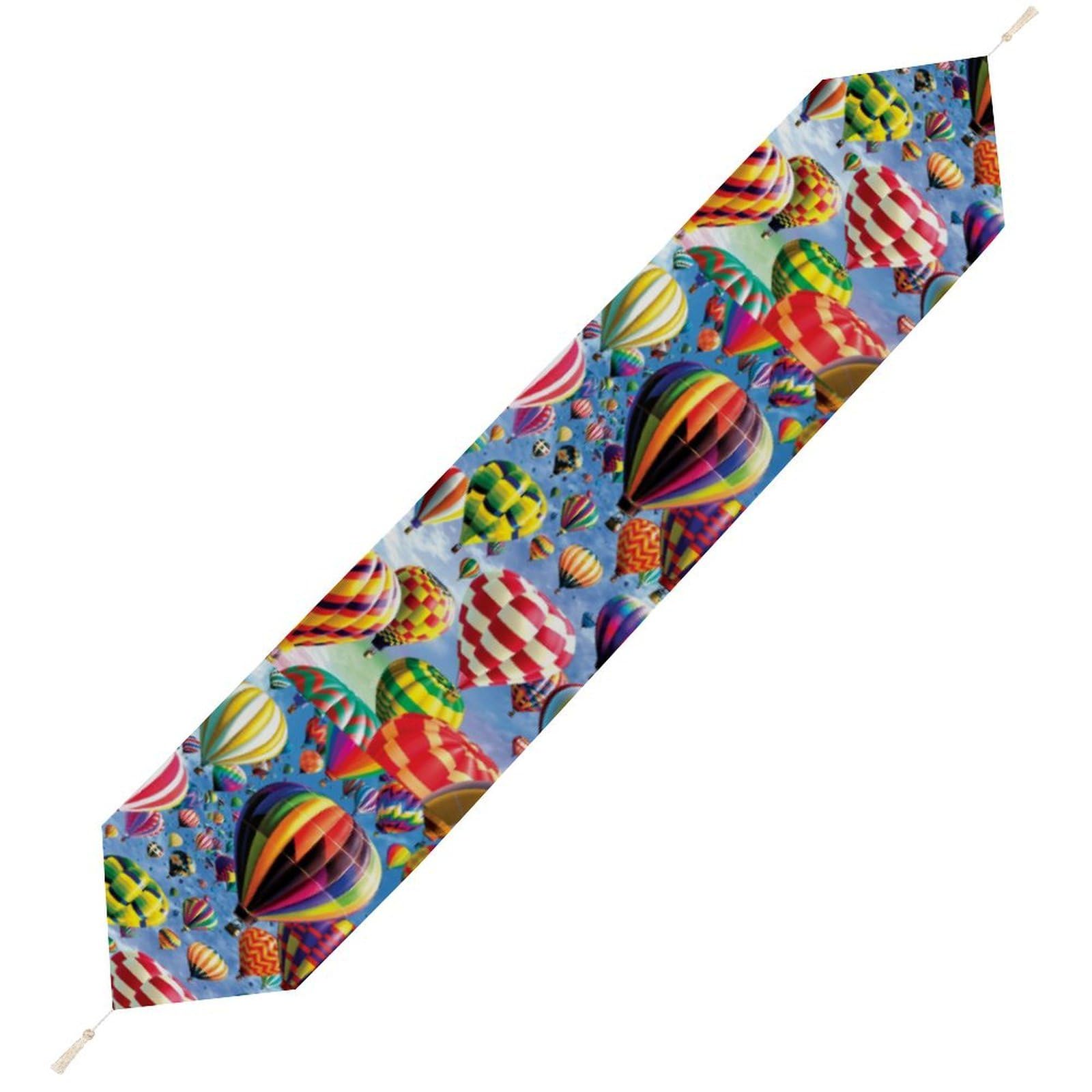 JZemdybill 200*33cm Table Runner with Tassel, Hot Air Balloon Sky Table Runner, Table Decoration for Kitchen, Party, Restaurant