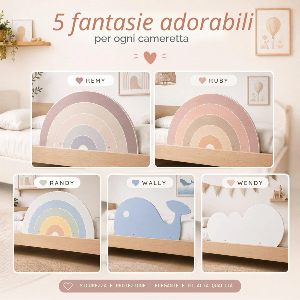 Griglia da letto arcobaleno Remy, Barriera Anticaduta Sicurezza Letto