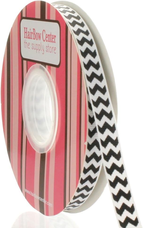 3/8" Black Chevron Zigzag Grosgrain Ribbon 100 Yard