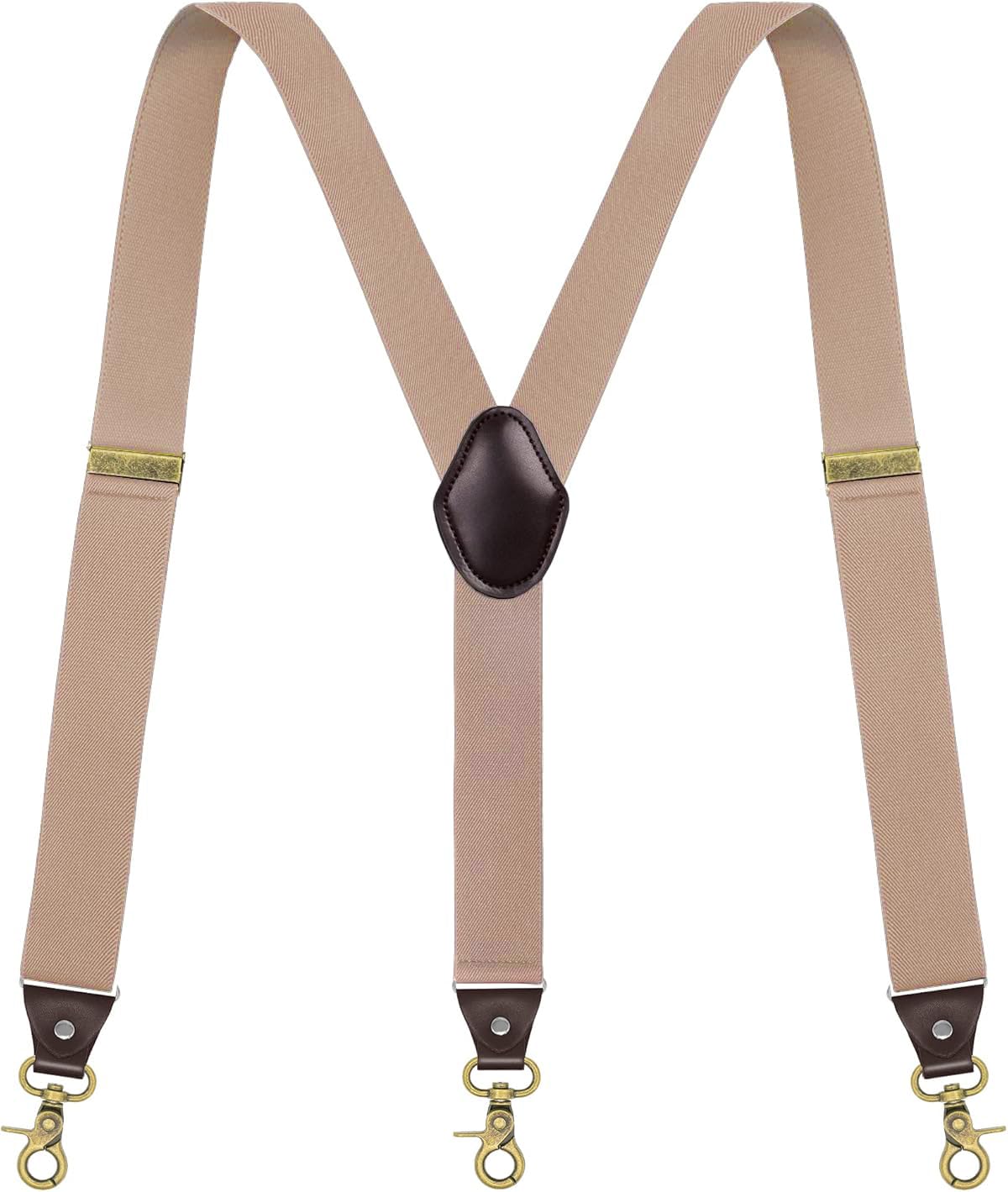 Mens Adjustable Y-Back Suspenders, with 3 Gold Clips Hooks for Jeans