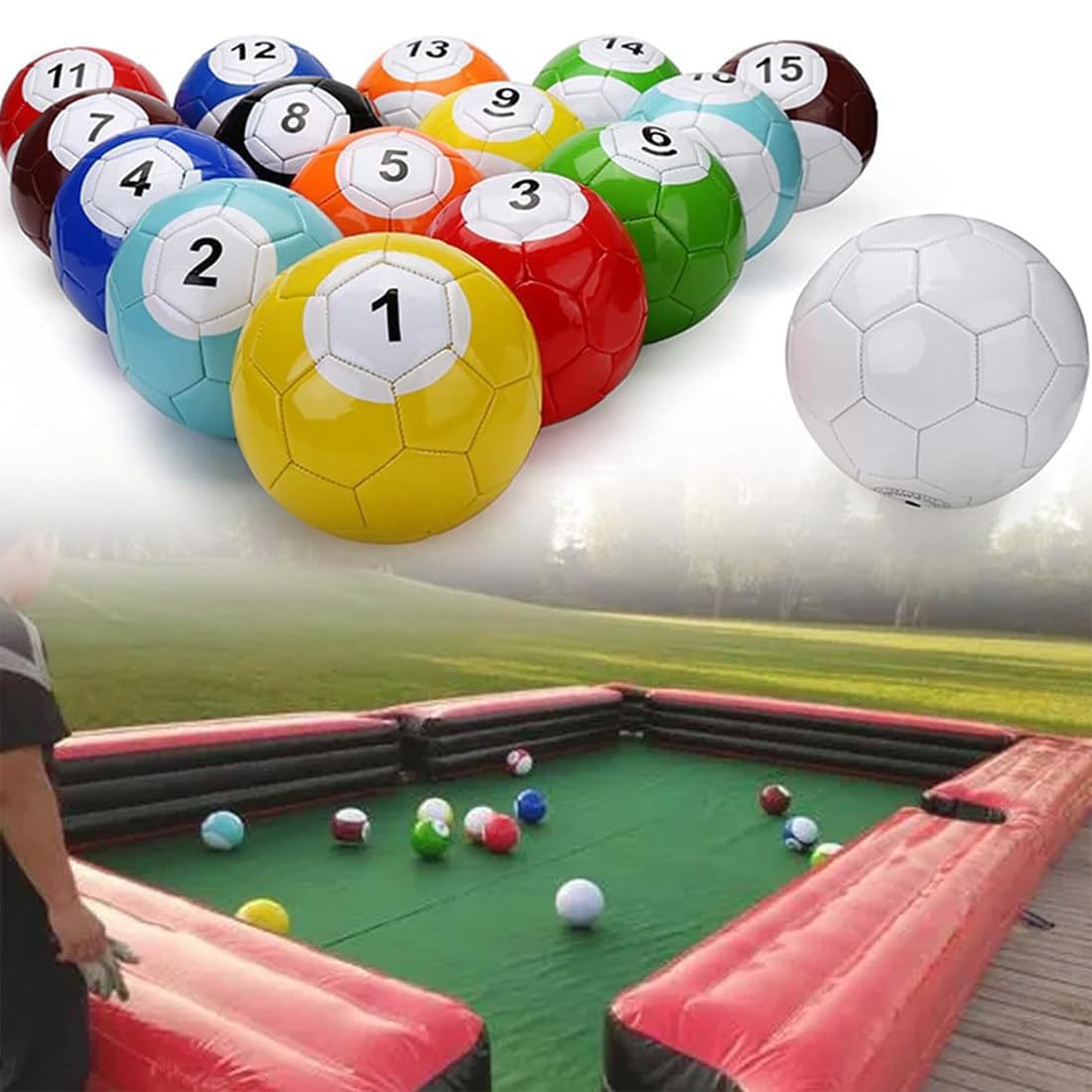 Aufblasbares Billard-Fußball Spiel, Leder Pool-Kick Billard Set, 22cm, für Garten & Outdoor