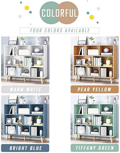 Miniatura 56 de IOTXY - Estantería baja, organizador de madera, 3 niveles con base, estantería horizontal, 10 cubos, color blanco cálido Blanco cálido,Azul