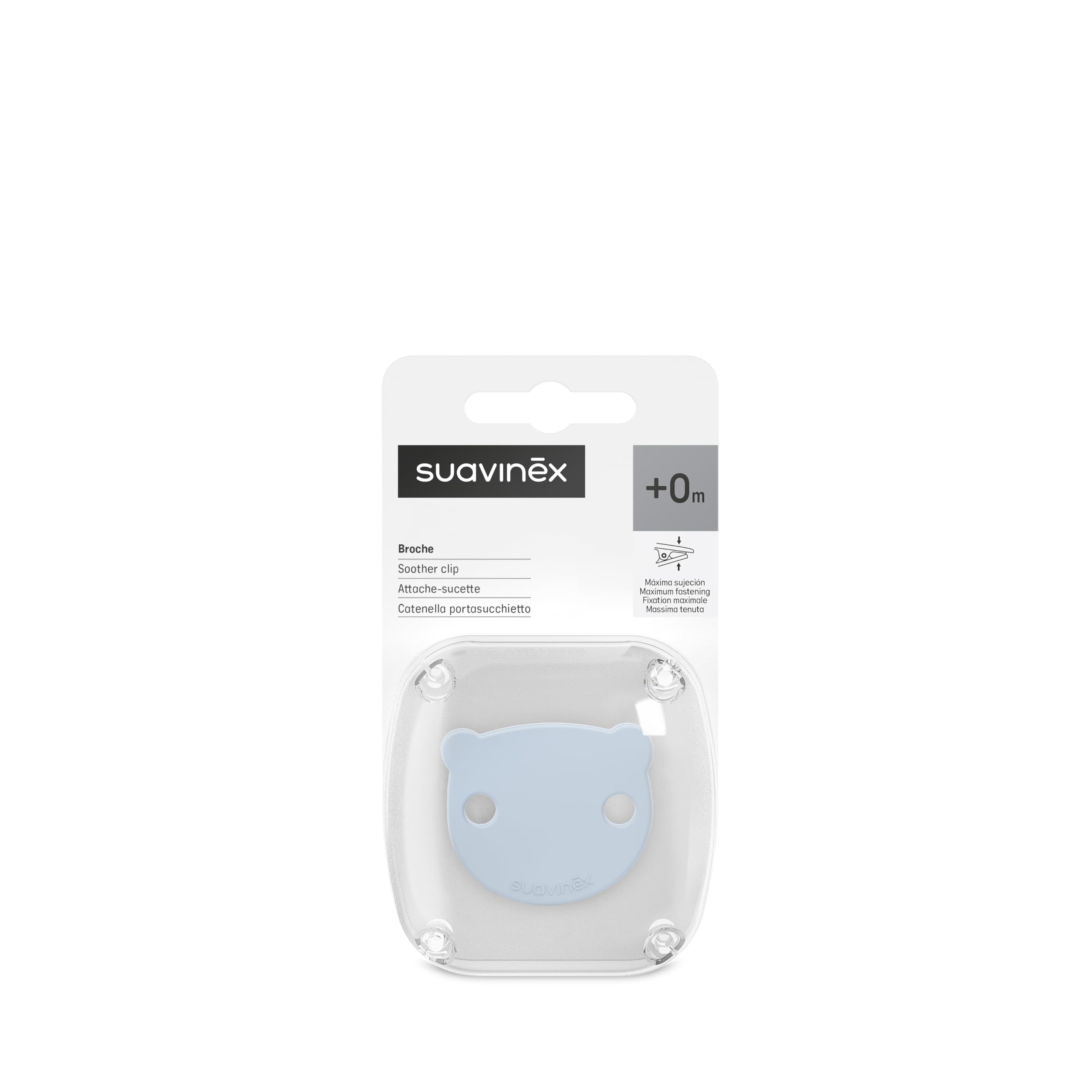 Suavinex, portaciuccio, catenella ciuccio bebè, clip con pinza, piastra a forma di orsetto. Per Neonati +0 Mesi, Adatto a Neonati, Wild&Free Blu