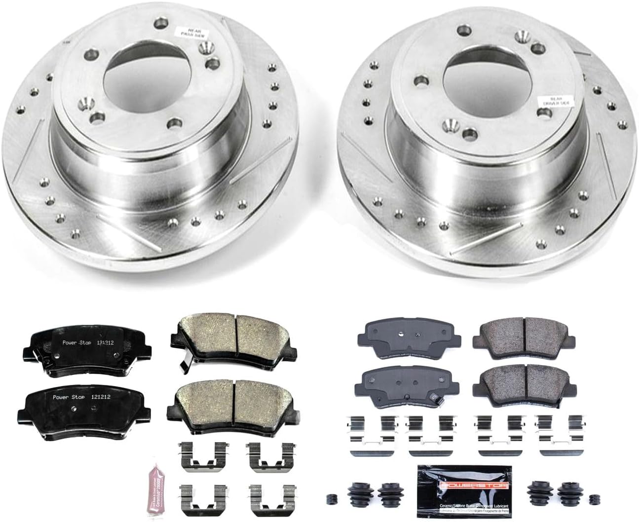 PowerStop Front and Rear Brake Kit For Hyundai Elantra GT 2013-17 |Veloster 2012-15 |Kia Forte 2014-16 |Forte Koup 2014-16 - Drilled and Slotted Disc Rotors with Ceramic Brake Pads Replacement, K6506