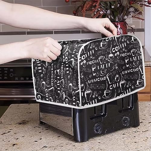 JSLXYYBQ Black Coffee Print Toaster Cover - 2/4 Slice - Water Resistant - Spandex - Dust Cover for Toaster Oven & Bread Maker