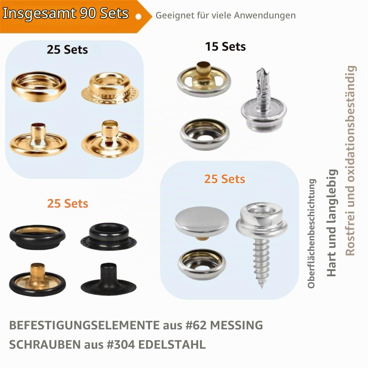 SUNAROC 90 Sätze Druckknopf Metall 15mm Set Mit Zange, Heavy Duty Snap Fasteners Kit 15mm Metall Schrauben Snap, Druckknöpfe Zum Schrauben Für Leinwand, Leder Snaps Und Fasteners Kit