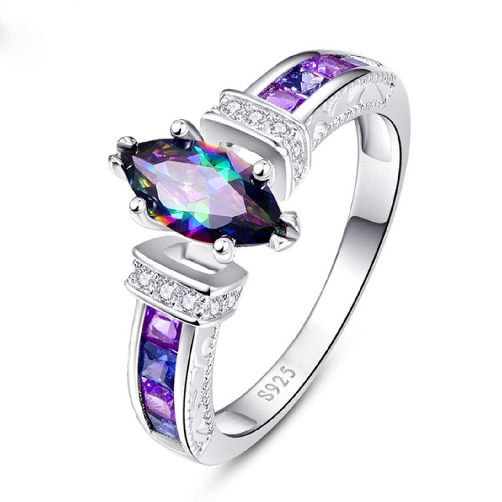 HCMA 925 Silver Ring for Women with oval Rainbow Fire Mystic Topaz Gemstone Silver Jewelry Party Silver Fine Jewelry Gift