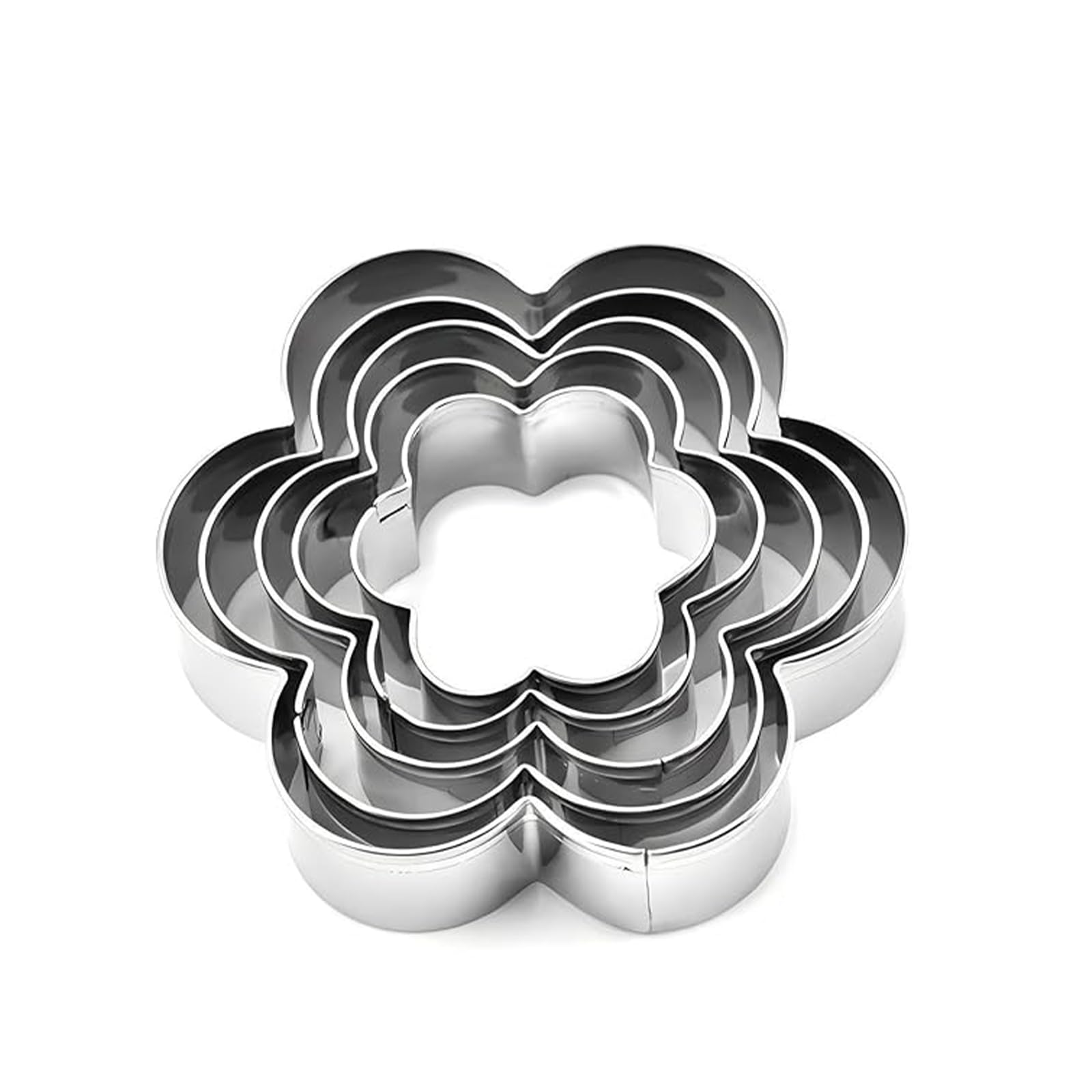 5 Pcs Stainless Steel Flower Shaped Cake and Biscuit Cutters, Flower Cookie Cutters Set for Baking Mousse, Flowers Shaped Molds, Various Size are Suitable for Baking, Fondant, and Decorations