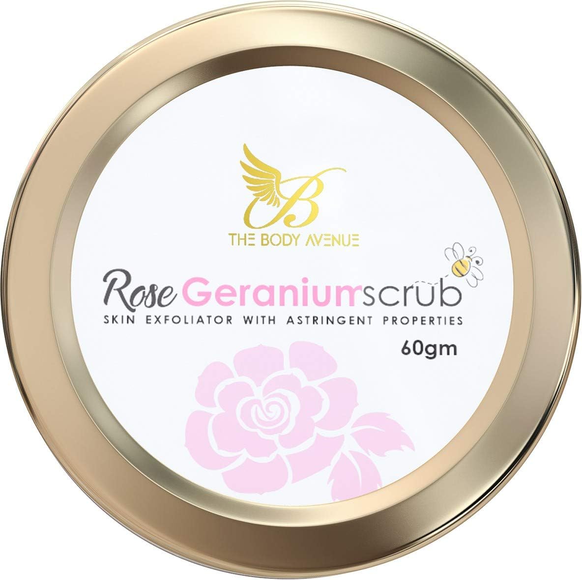 The Body Avenue Rose Geranium Scrub for Exfoliation, Pore tightening, Brighten Complexion with Astringent Properties - 60gm