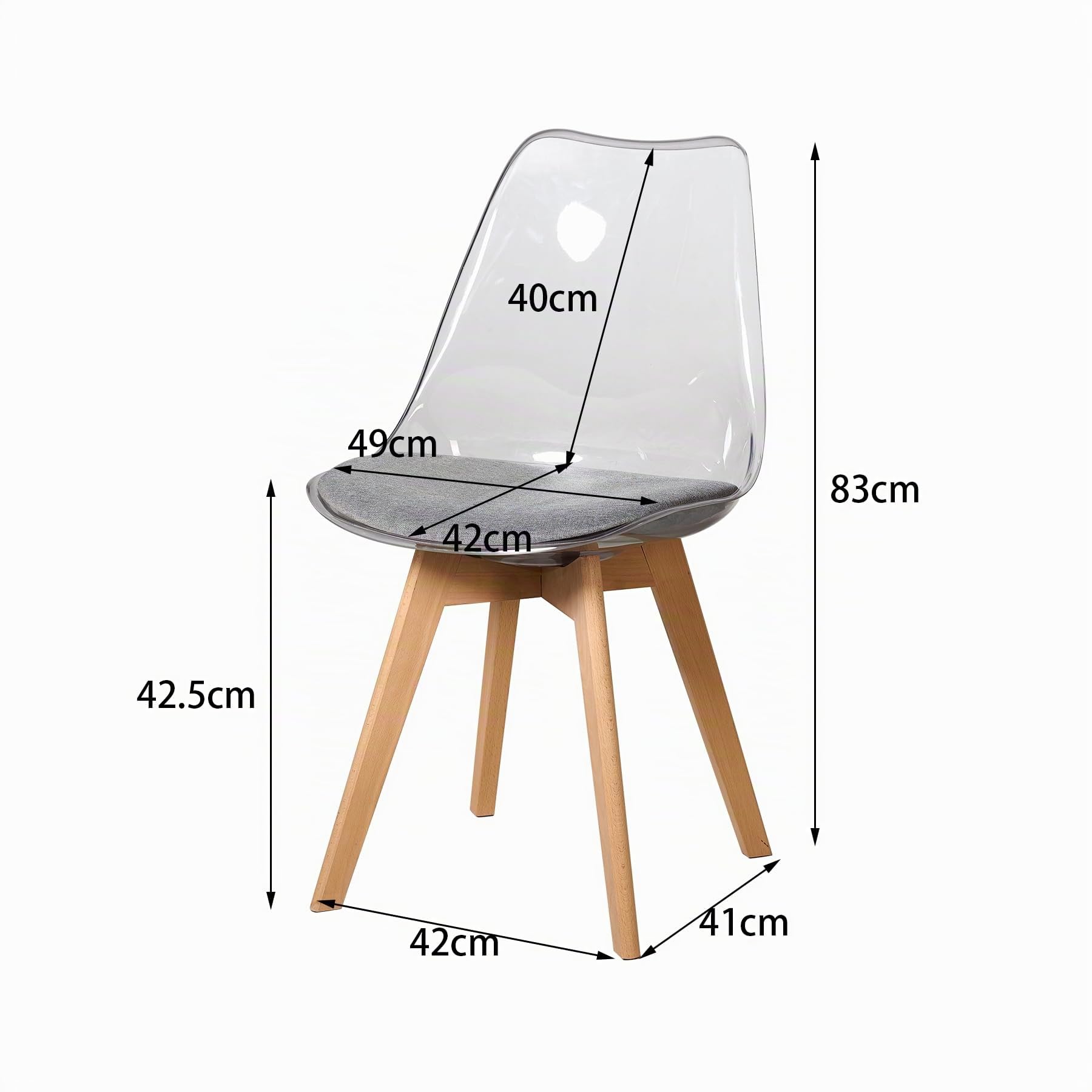 Juego de 6 sillas de Comedor de Estilo escandinavo, sillas Laterales de acrílico Transparente de diseño Retro, Silla de Cristal con cojín de Asiento de Lino (Gris-Lino)