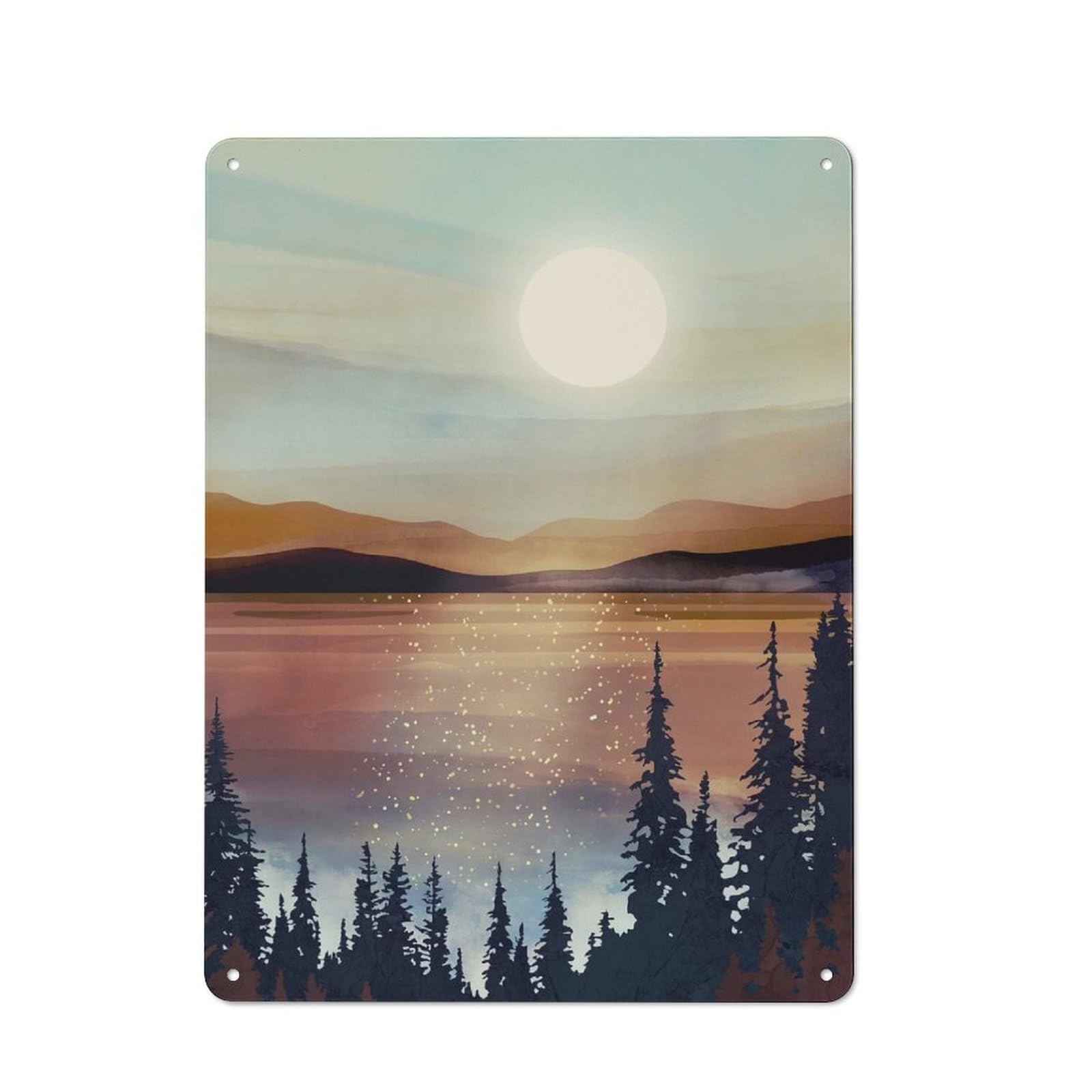 Summer Lake Sunset Cottage Style Metal Wall Decor 40x30cm, Country Metal Sign for Kitchen, Cottage, Porch Or Garden Room