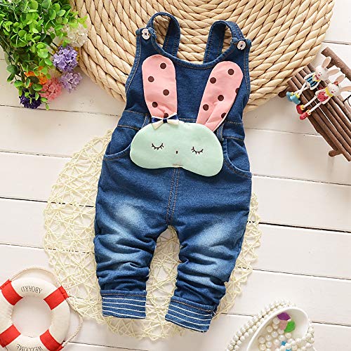 Image of Kidscool Space Baby Toddler Girls Soft Knitted Cotton Denim Cute Cartoon Overalls