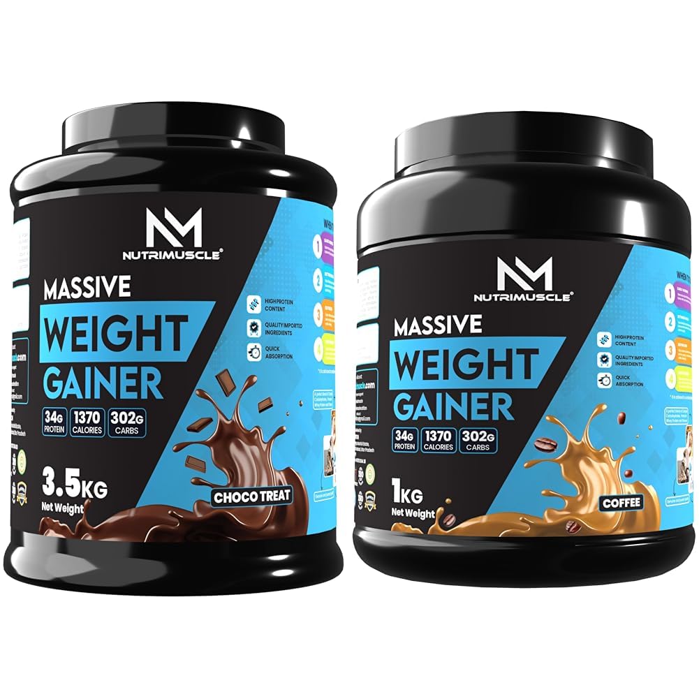 Nutrimuscle Massive Weight Gainer - 3.5 Kgs - Choco Treat Flavour For Weight & Mass Gain | Nutrimuscle Massive Weight Gainer - 1 Kg - Coffee Flavour For Weight & Mass Gain - Contains Comple-image-38