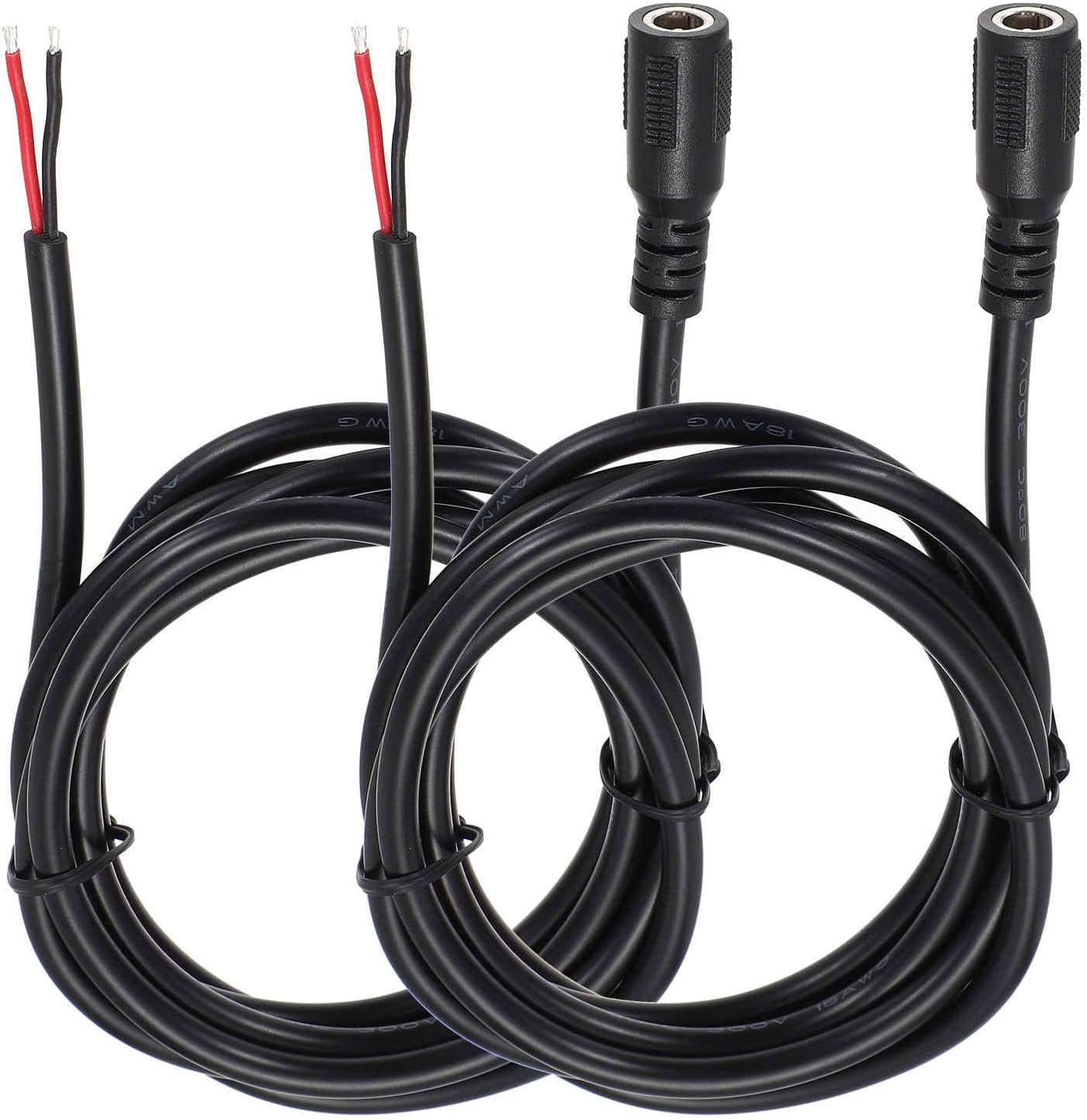 MECCANIXITY 2pcs DC Power Pigtails Cable, 5.5mm x 2.1mm Female Barrel Plug Connector to Bare Wire Open End 150cm for PC Laptop Toys Cellphone Electronic Devices