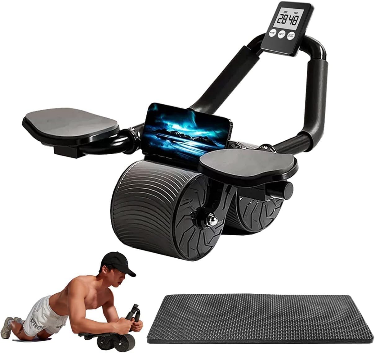 Jukmen Automatic Rebound Abdominal Wheel with Elbow Support and Timer Abdominal Wheel AB Roller Core Exercise Equipment Abdominal Exercise Roller for Men Women for Core Workout, Home Gym-image-45