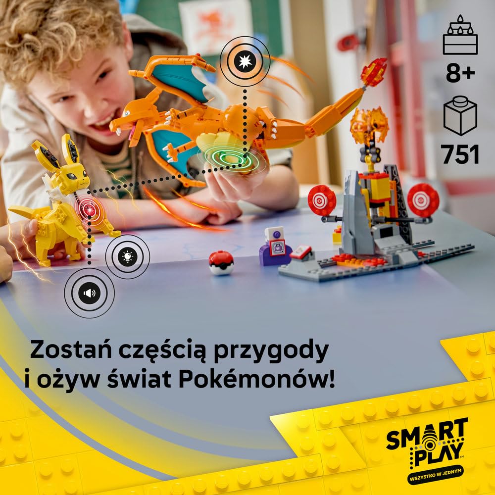 LEGO Pokémon SMART Play: Charizard kontra Jolteon — ostateczna bitwa 72167 | Interaktywna zabawka z Pokémonami, zestaw Wszystko w jednym, 2 SMART klocki, 4 Tagi i ładowarka, dla dzieci 8+, 751 elementów