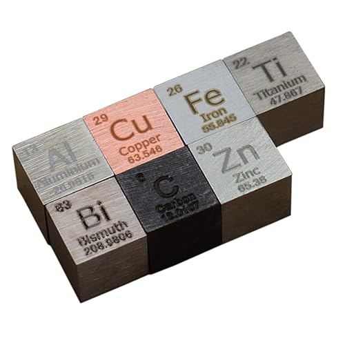 Element Cube - Juego de cubos de densidad de 0.394 pulgadas, cobre, carbono, zinc, titanio, aluminio, bismuto puro, hasta el 99.99% para colección