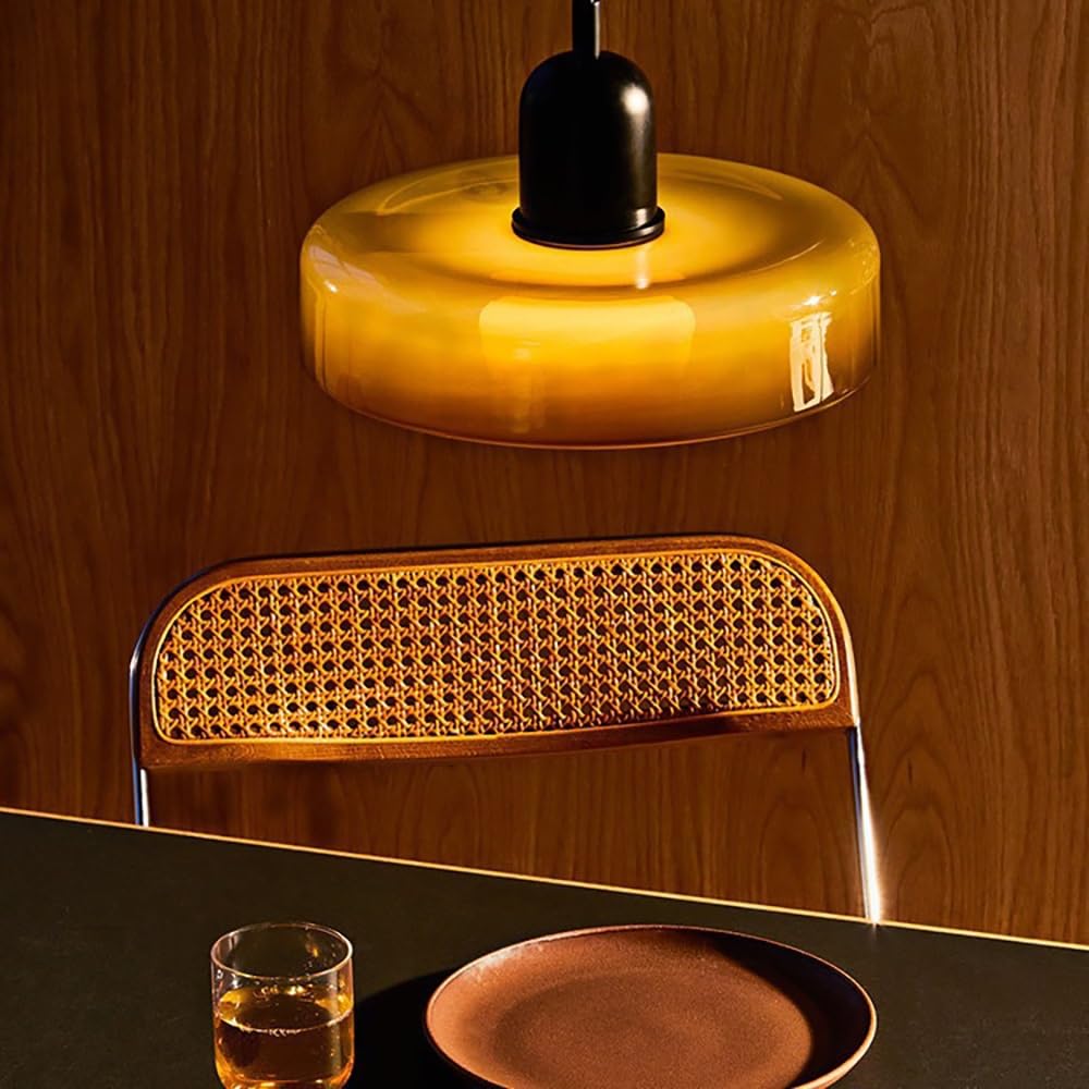 Orange Glas Pendelleuchte, Moderne Minimalistische Hängelampe Kronleuchter Nordisch für Schlafzimmer Wohnzimmer Küche Flur(Orange green)