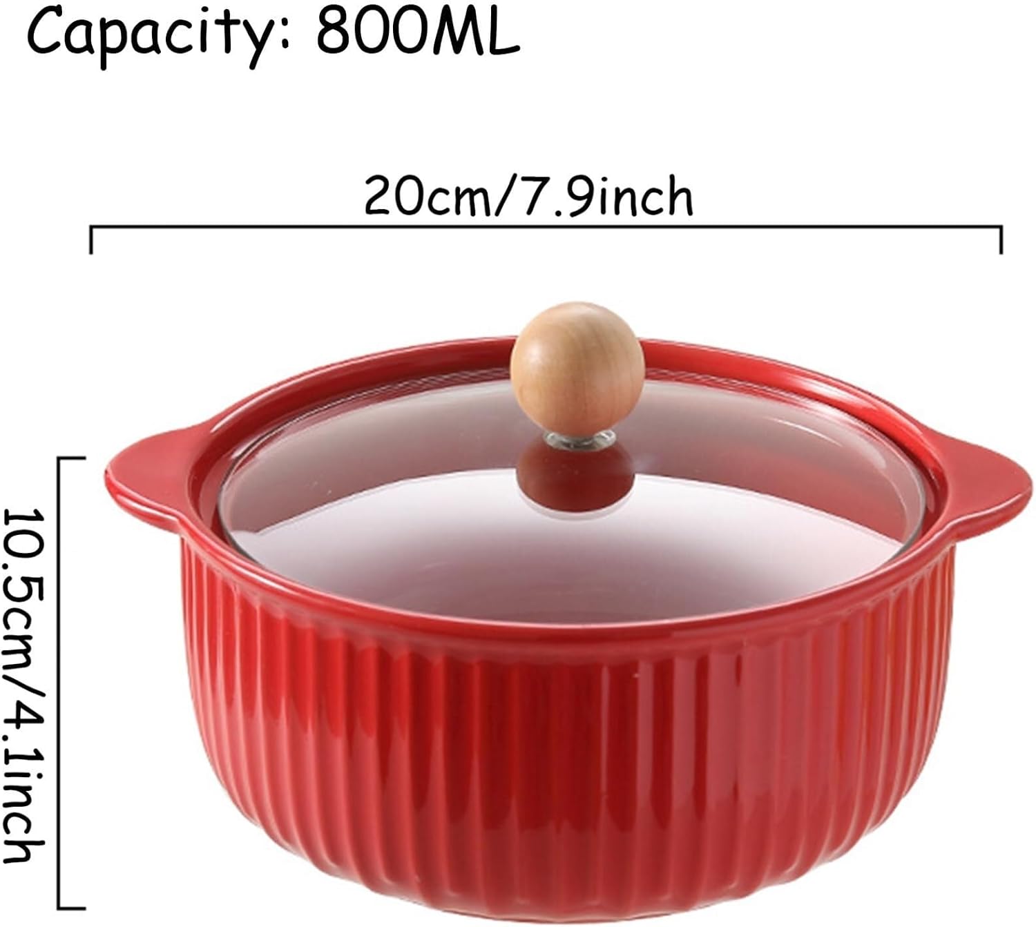 Ceramic Soup Tureen with Lid, Large Capacity Porcelain Soup Bowl 800ML Round Double-Ear Covered Tureen Classic Serving Bowl for Soups for Restaurant Home Kitchen Decoration