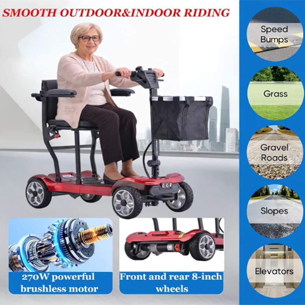 BCBKD 4 Ruote Scooter Disabili Nuovo Mobile Elettrico per Anziani di Piccole Pieghevole E Leggero Leggero, A 4 Ruote, Durata Batteria Fino A 20 Km, Sedile Comodo