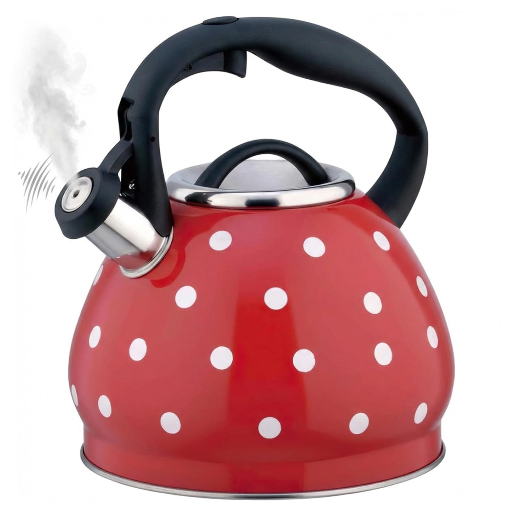Pfeifender Teekessel für den Herd, 3, 2 Quart, Edelstahl-Teekessel, gepunktete Teekanne mit ergonomischem Cool-Touch-Griff, Rot, Feiertagsstatuen